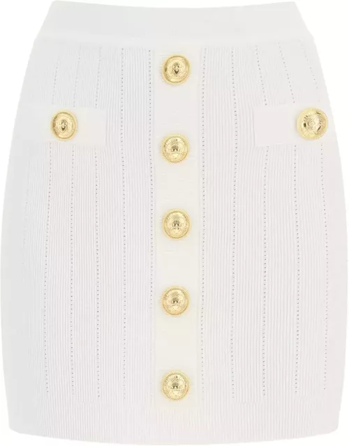 Balmain Knit Mini Skirt With Embossed Button