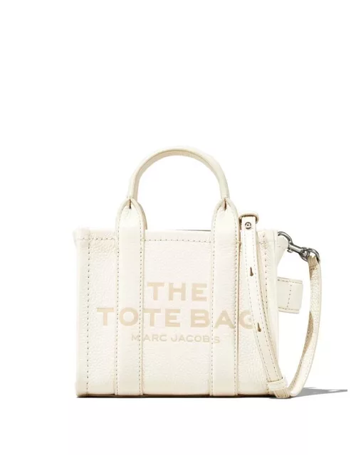 Marc Jacobs the Micro Tote Bag White Shoulder Bag With Logo In Grainy Leather Woman