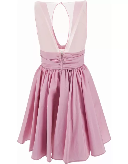 Pinko Mini Pink Dress With Pleated Skirt In Taffetà Woman