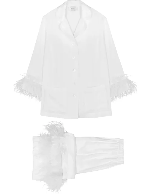 Sleeper Party White Feather-trimmed Pyjama Set