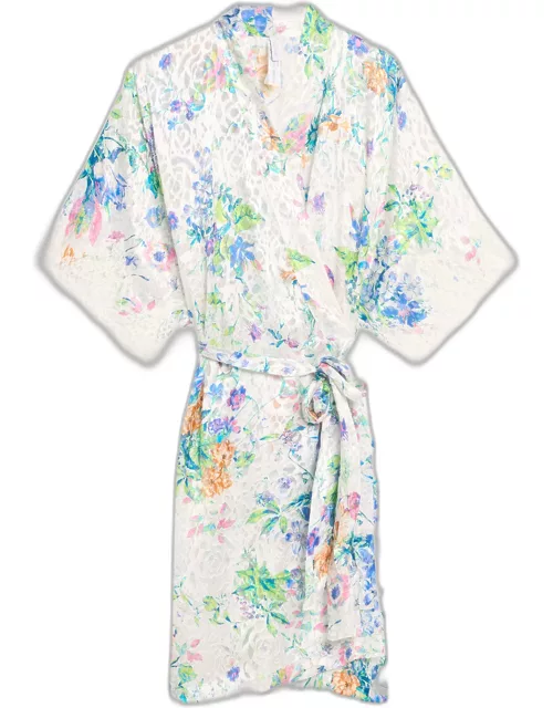 Baisers Legers Floral-Print Lace-Trim Robe