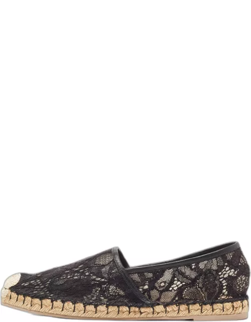 Valentino Black Lace and Mesh Espadrille Flat