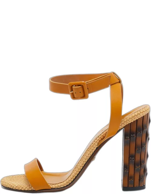 Gucci Yellow Leather Bamboo Block Heel Ankle Strap Sandal