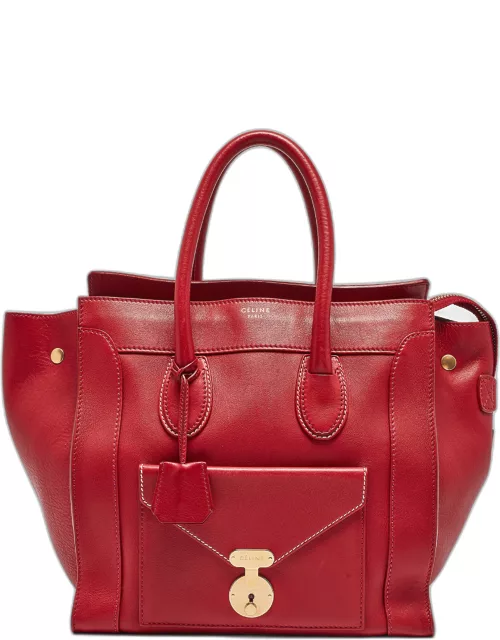 Celine Red Leather Envelope Luggage Tote