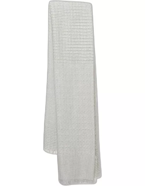 Giorgio Armani Grey Lurex Knit Wool Scarf