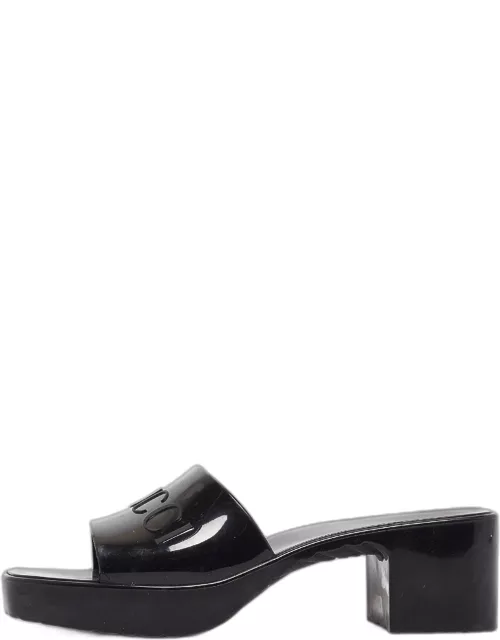Gucci Black Rubber Logo Embossed Platform Slide Sandal