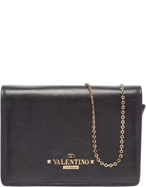 Valentino Black Leather Flap Chain Clutch