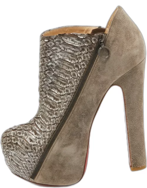 Christian Louboutin Metallic Python and Suede 4A Bootie