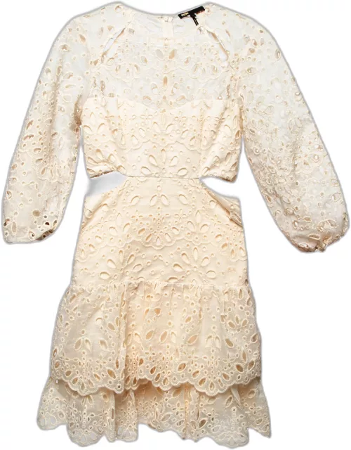 Maje Beige Eyelet Embroidered Cut-Out Mini Dress