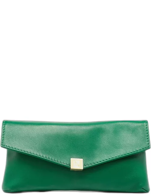 CH Carolina Herrera Green Leather Envelope Clutch