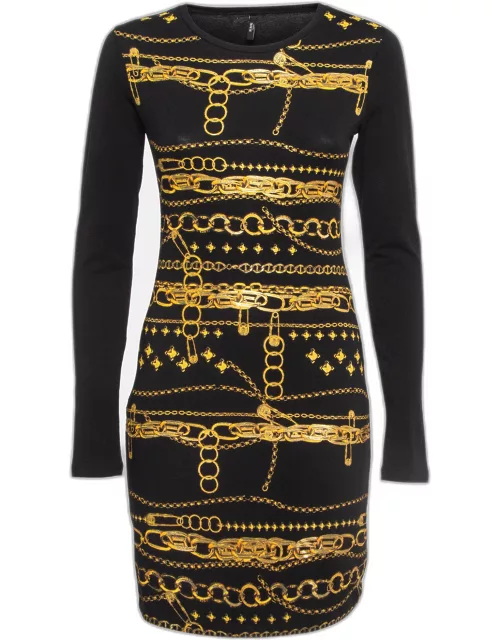 Versus Versace Black/Gold Chain Print Jersey Midi Dress