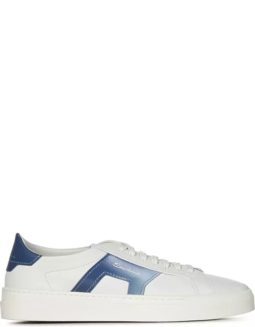 Santoni White And Blue Leather Buckle Sneaker