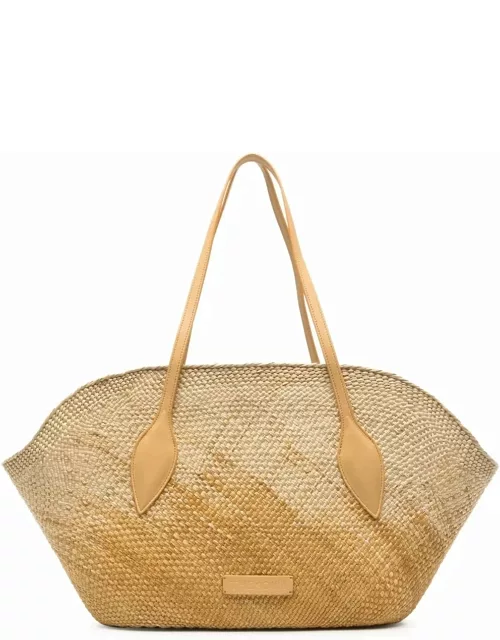THEMOIRè Flor Straw Degrade Tote Bag In Beige And Orange