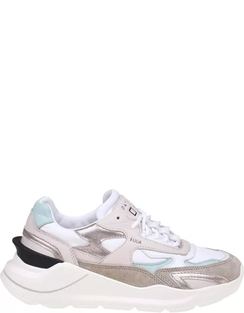 D. A.T. E. Fuga Sneakers In White/ Cream Leather And Suede