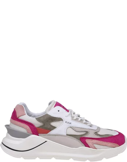 D. A.T. E. Fuga Sneakers In White/fuchsia Leather And Suede