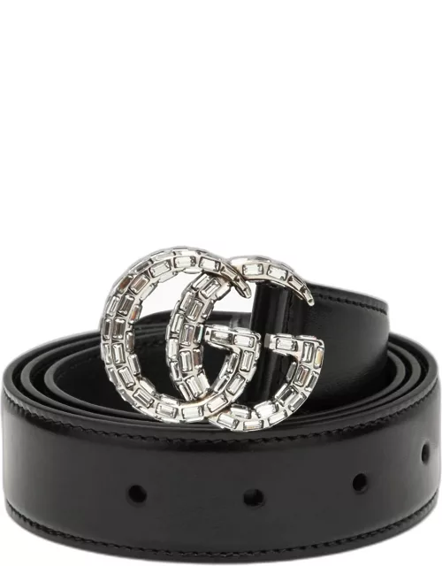 Gucci Black Belt With Double Gg Buckle With Crystal