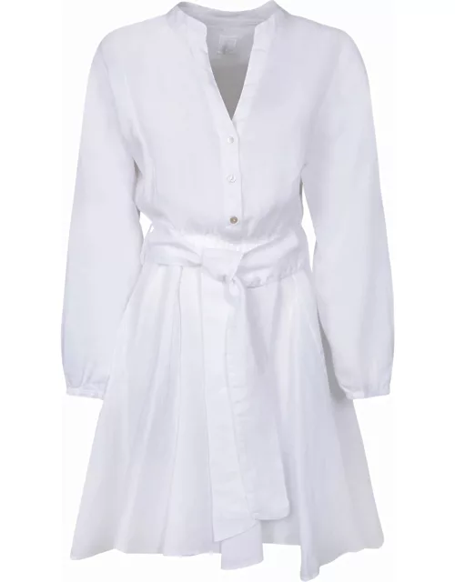 120% Lino White Linen Belted Dres