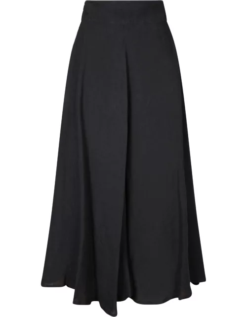 120% Lino Black Linen Full-length Skirt