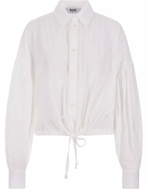 MSGM White Crop Shirt With Puff Sleeve