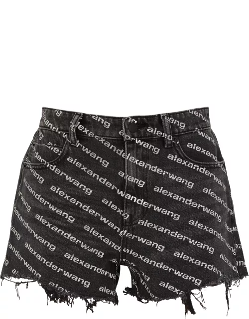 Bite black logo-print denim shorts