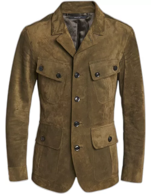 Men's Cashmere-Suede Sartorial Military Jacket