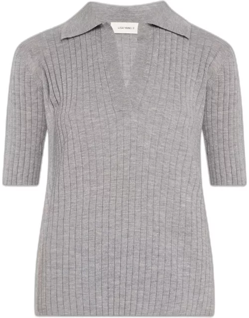 Freda Cashmere Short-Sleeve V-Neck Sweater