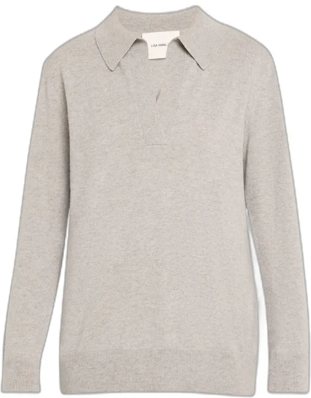 Josefine Cashmere Johnny-Collar Polo Sweater