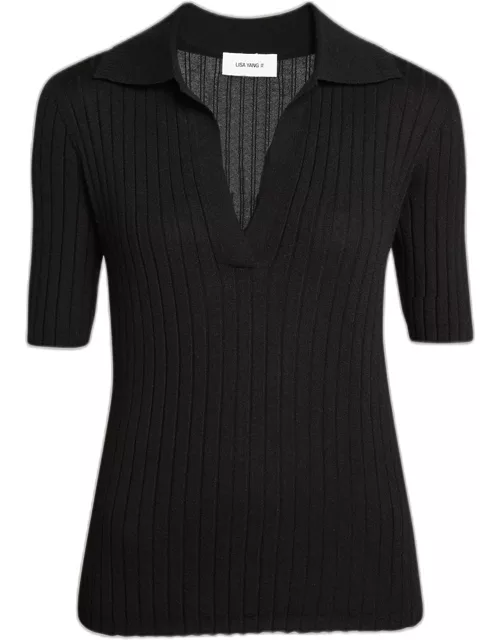 Freda Cashmere Short-Sleeve V-Neck Sweater