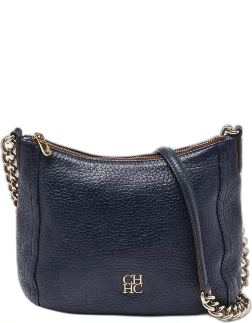 Carolina Herrera Navy Blue Leather Chain Shoulder Bag