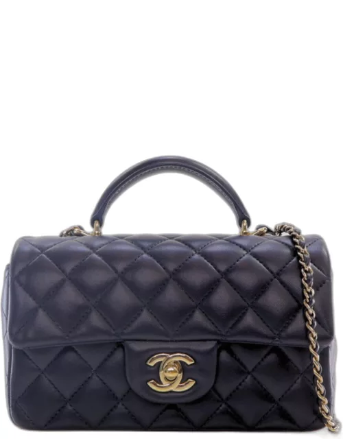 Chanel Blue Lambskin Leather Mini Rectangle Top Handle Bag