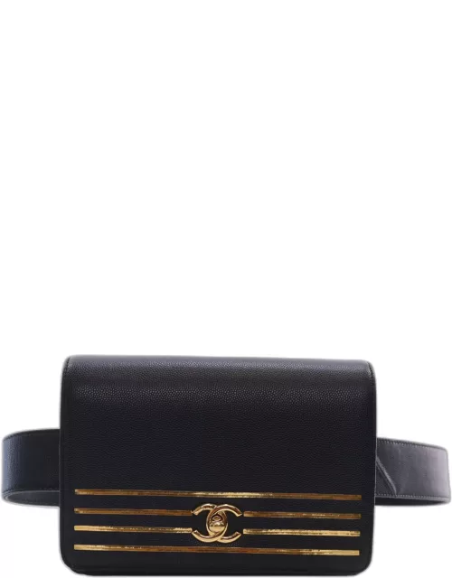 Chanel Black Caviar Leather Captain Gold Waist Bag