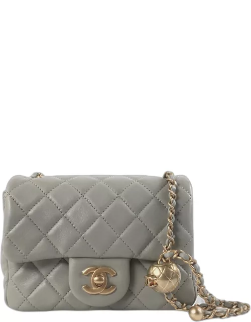 Chanel Grey Lambskin Mini Square Pearl Crush Flap Bag