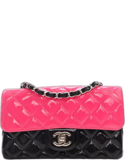 Chanel Pink/Black Patent Calfskin Quilted Bi-Color Mini Rectangular Flap Bag