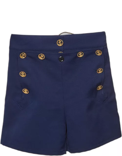Louis Vuitton Navy Twill Button Detailed Shorts