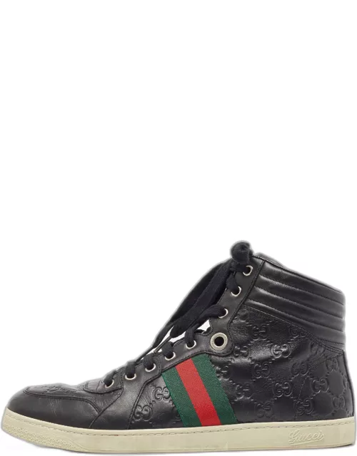 Gucci Black Guccissima Leather Web High Top Sneaker
