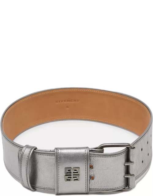 Givenchy Metallic Grey Leather Wide Waist Belt