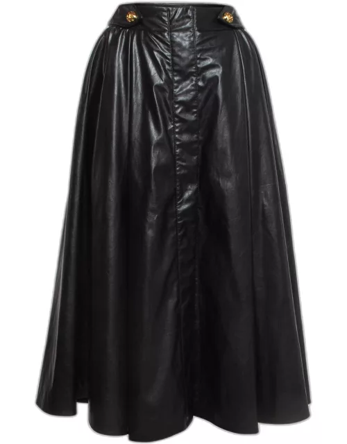 Balmain Black Faux Leather Long Skirt
