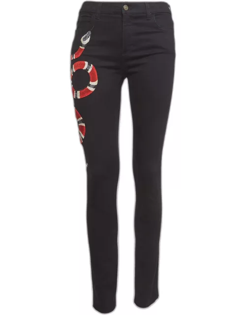 Gucci Black Snake Embroidered Denim Skinny Fit Jeans M Waist 28"