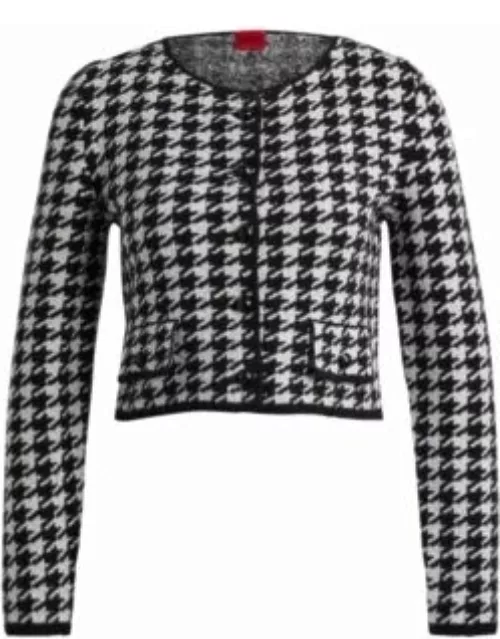 Cropped cardigan in a houndstooth cotton blend- Patterned Women's Cardigan