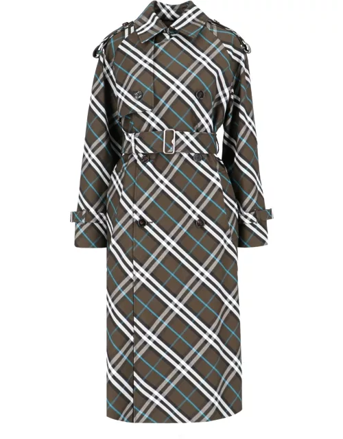Burberry 'Check' Double-Breasted Midi Trench Coat