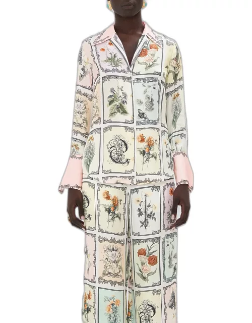 Pyjama Floral Silk Button-Front Shirt
