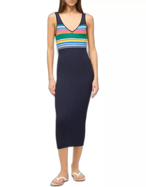 Dana Sleeveless Knit Multi-Stripe Midi Dres