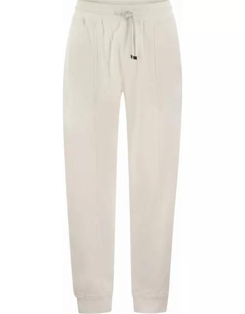 Brunello Cucinelli Cotton Fleece Trousers With Crête And Elasticated He