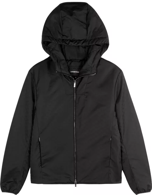 Black logo-jacquard hooded shell jacket