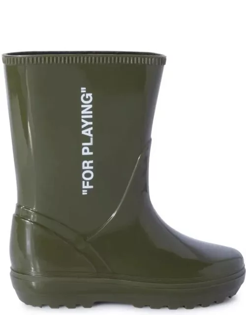 Off-White Military Green Rubber Boots With Writing