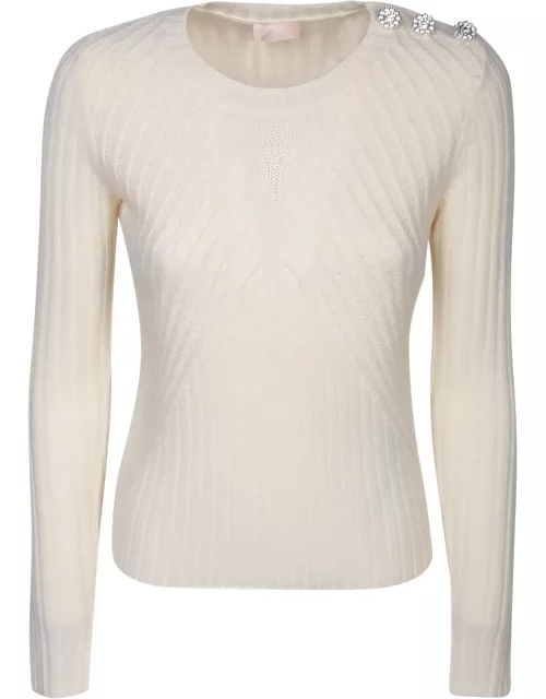 Liu-Jo Jewelled Buttons On The Shoulder White Pullover By Liu Jo