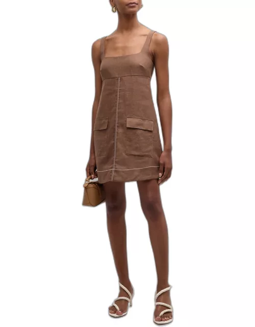 Varenna Utility Square-Neck Sleeveless Linen Mini Dres