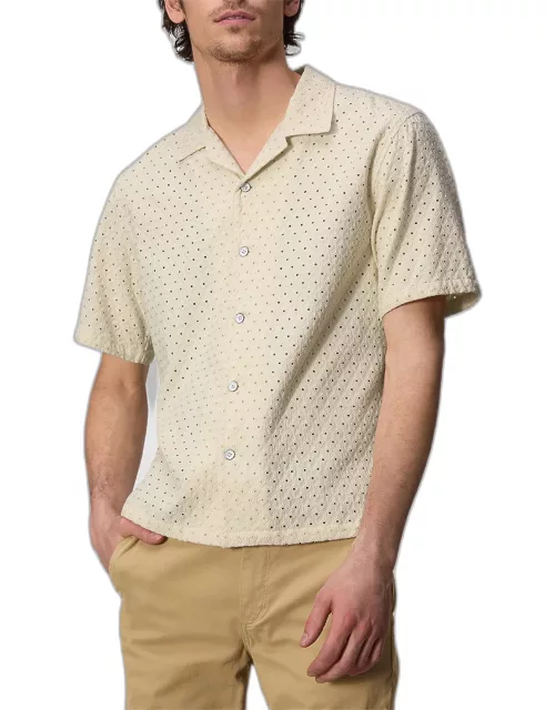 Men's Avery Viscose Linen Diamond Jacquard Camp Shirt
