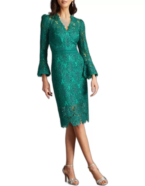 Bell-Sleeve Sequin Lace Dres