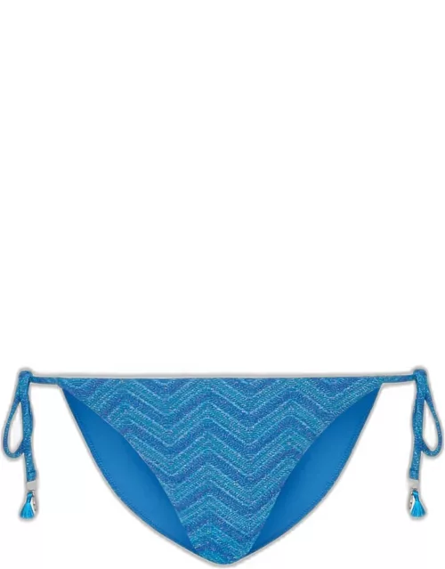 Metallic Chevron Knit String Bikini Bottom